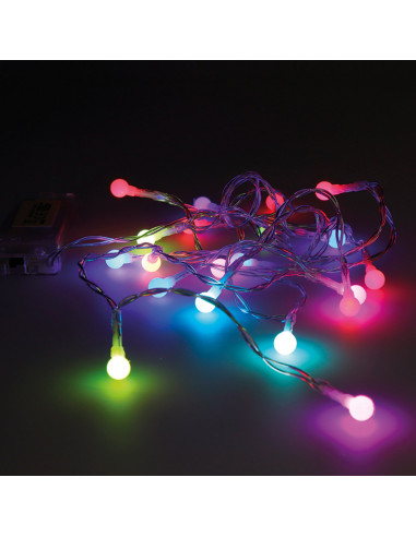 Guirlande piles 20 leds sphérieque rgb 2,3m