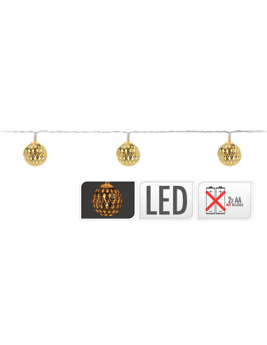 Guirlande a piles 10 leds boules couleur or 1,3m