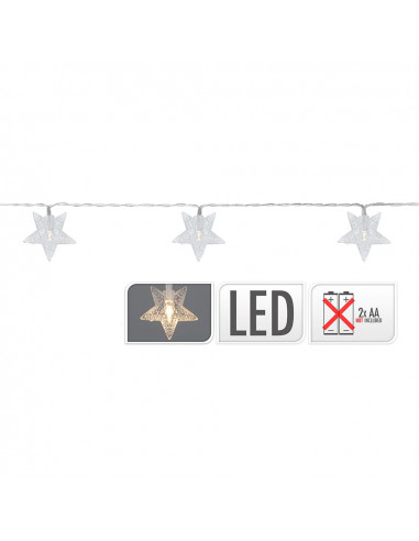 Guirlande 10 leds avec piles étoiles lumière froide 1,3m