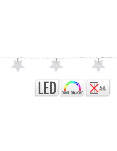 Guirlande a piles 10 étoiles multicouleur 1,3m