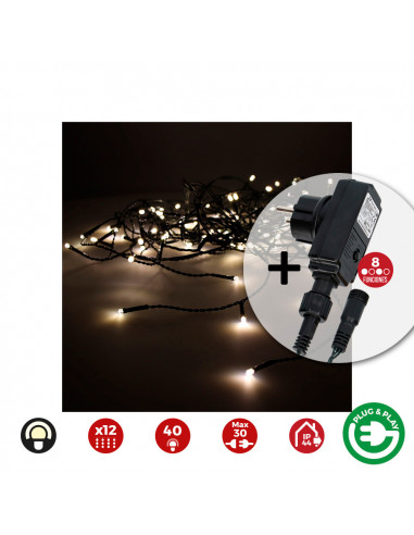 Rideau icicle avec programmeur easy-connect 2x0,5m 12 bandes 40leds blanc chaleureux edm