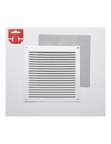 Grille avec toile moustiquaire aluminium 0.6 couleur blanc laqué 170x170mm (g)