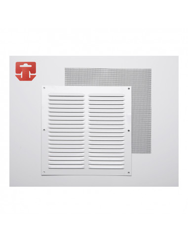 Grille avec toile moustiquaire aluminium 0.6 couleur blanc laqué 200x200mm (g)