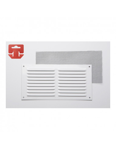 Grille avec toile moustiquaire aluminium 0.6 couleur blanc laqué 300x150mm (g)