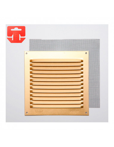 Grille avec toile moustiquaire aluminium 0.8 couleur dorée 150x150mm (g)