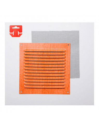 Grille avec toile moustiquaire aluminium 0.6 imitation hêtre 150x150mm (g)