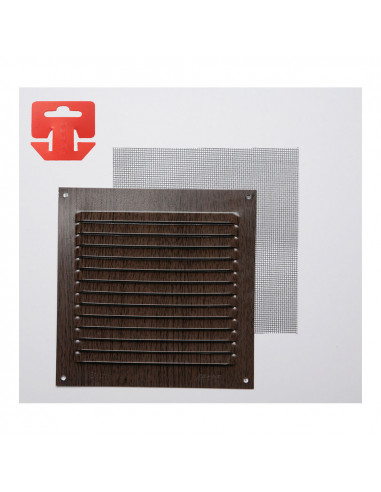 Grille avec toile moustiquaire aluminium 0.6 imitation bois de wenge 150x150mm (g)