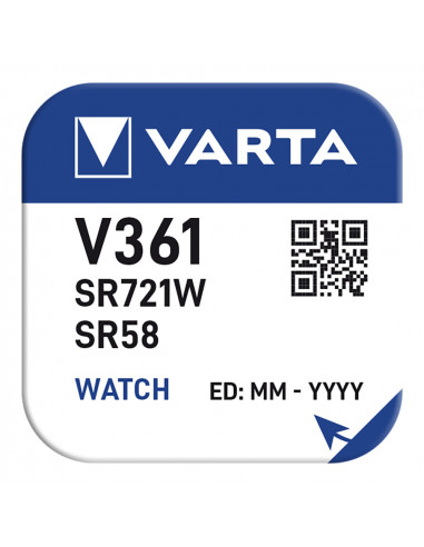 Micro pile bouton varta silver sr58 - v361 1,55v (amballage 1 unit) ø7,9x2,1mm