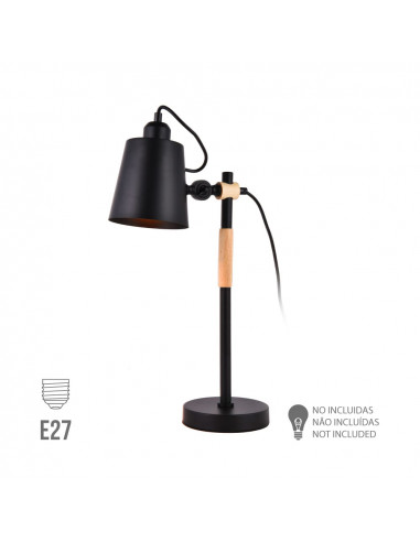 Flexo vintage simple. bois/métal e27 60w couleur noire ø15x54cm edm