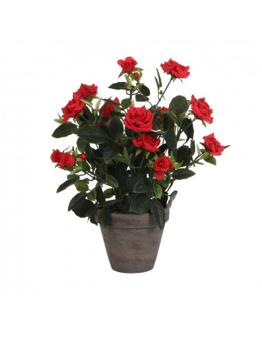 Rosier rouge pvc dans pot gris d11.5cm-h33xd25cm