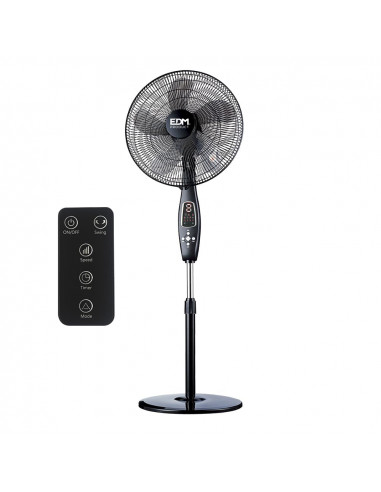 Ventilateur sur pied noir avec télécommande puissance: 60w pales: ø40cm hauteur réglable 110-130cm edm