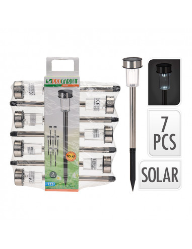 Pack 7 piquets de jardin solaires. acier inoxidable. 1 led ip44 ø5x36cm edm