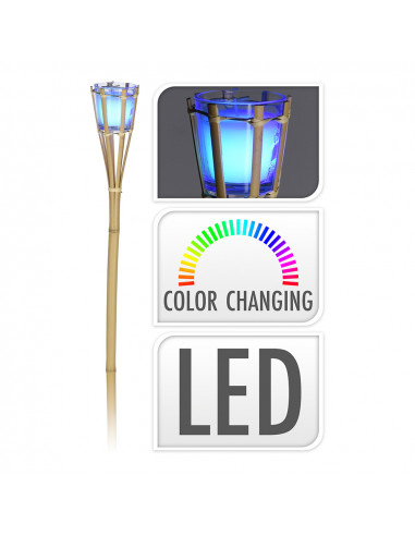 Torche en bambou couleur naturelle avec bougie led rgb et parfumée à pile 77cm