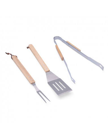 Set 3 outils pour barbecue edm bois/inox