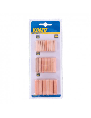 Kit de 44 chevilles à bois 1,8x0,6cm, 1,4x0,8cm, 1,2x1cm kinzo