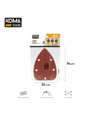 Set 5 papiers de verre pour ponceuse 08707 koma tools