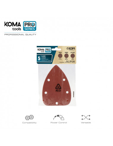 Set 5 papiers de verres rechange pour ponceuse 08753 koma tools