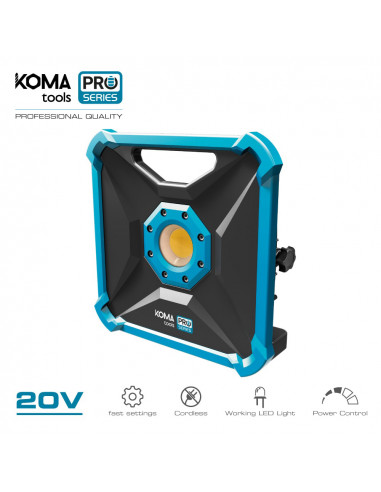 Projecteur led 20w 1800 lumens (sans batterie et chargeur) 22.8x7x22.8cm koma tools pro series battery
