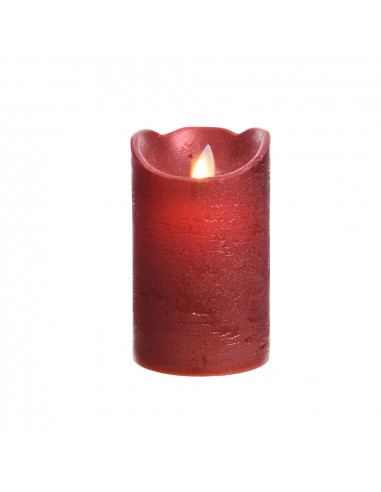 Bougie intérieur led ø7,5x12,5cm couleur rouge finition métallisée lumière blanche chaud