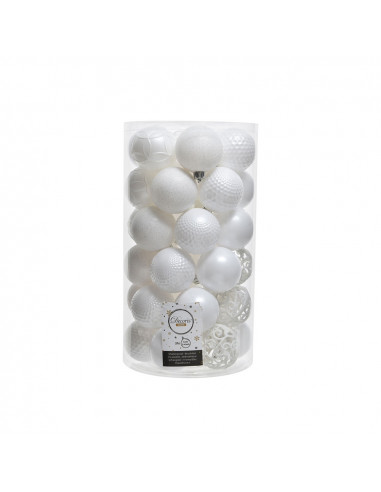 Tube de 37 boules décoratives de couleur blanche pour arbre de noel.ø6cm