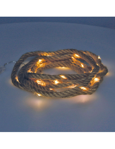 Guirlande a piles fixe 30 microleds corde de jute lumière blanche chaude 3,03m