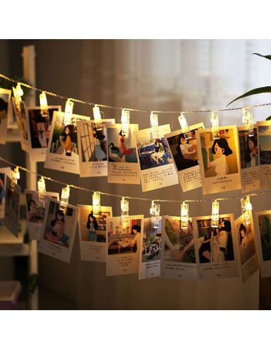 Guirlande 16 leds avec pinces à photos a piles 4m