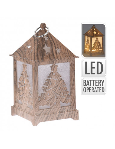 Lanterne led taillée en bois 6,5x6,5x12cm