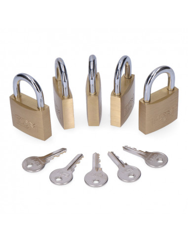 Pack de 5 cadenas laiton, arche normal, 5 clés identiques - 40 x 23 mms - edm