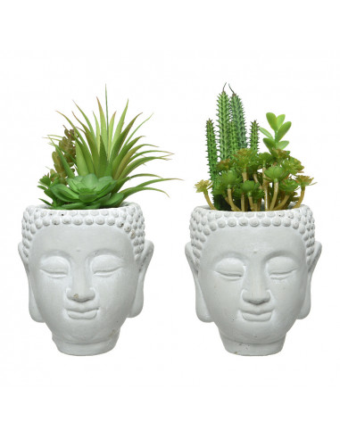 Plante artificielle succulente dans tete de buddha - plusieurs modeles