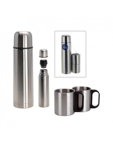 Kit thermos 1 litre avec 2 tasses en inox.