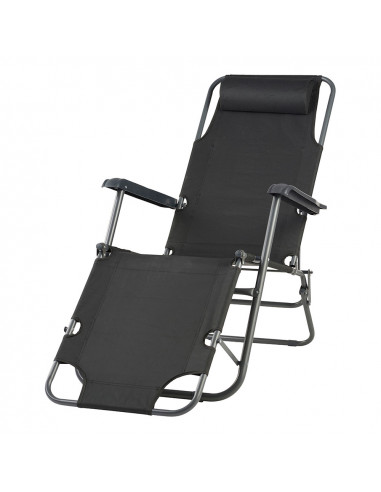 Chaise longue pliant 2 en 1 métallique 178x60x95cm couleur noire