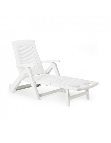 Chaise pliante avec roues. couleur: blanc 72x195x101cm modèle: zircone ipae progarden