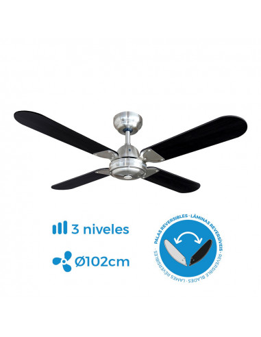 *dernières unités*ventilateur de plafond modèle balear noir/chrome puissance : 50w palmes : ø102cm avec télécommande edm