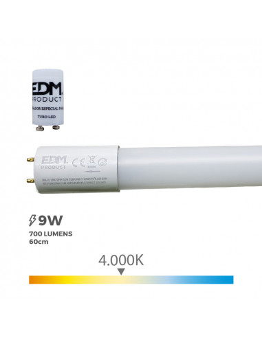 Tube led t8 9w 800lm 4000k lumière du jour (eq.18w) ø2,6x60cm edm