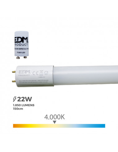 Tube led t8 22w 2000lm 4000k lumière du jour (eq.58w) ø2,6x150cm edm