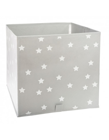 Panier de rangement enfants couleur gris motifs etoiles.