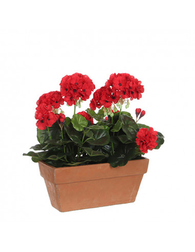 Geranium pvc rouge avec pot pour balcon 29x13x40cm