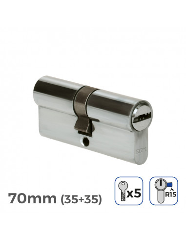 Cylindre de porte à nickel 70mm (35+35mm) largeur de came r15 avec 5 clés de sécurité inclus edm