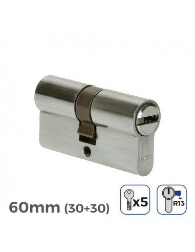 Cylindre de porte à nickel 60mm (30+30mm) court came r13 avec 5 clés de sécurité inclus edm