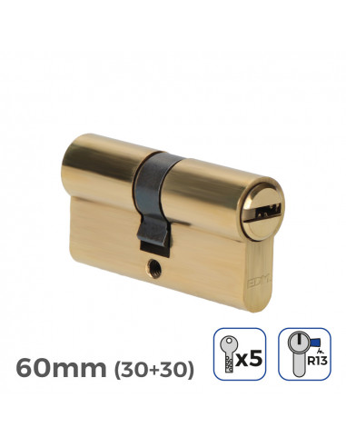 Cylindre de porte 60mm (30+30mm) court cam r13 5 clés de sécurité inclus edm