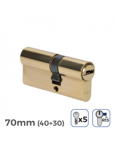 Cylindre de porte à nickel 70mm (40+30mm) court cam r13 avec 5 clés de sécurité inclus edm