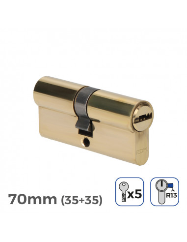 Cylindre de porte à nickel 70mm (35+35mm) court cam r13 avec 5 clés de sécurité inclus edm
