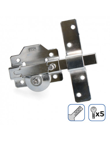 Verrou de superficie nickel avec cylindre rond de securité et loquet d'ouverture edm.