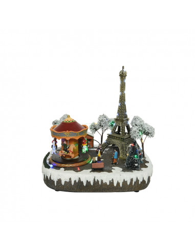 Scene de noel paris avec lumiere, musique et mouvement 29x24x30cm