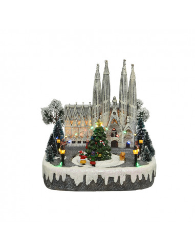 Scene de noel barcelone avec lumiere, musique et mouvement 28x26x30cm