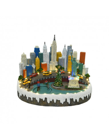 Scene de noel new york avec lumiere, musique et mouvement 26x25x33cm