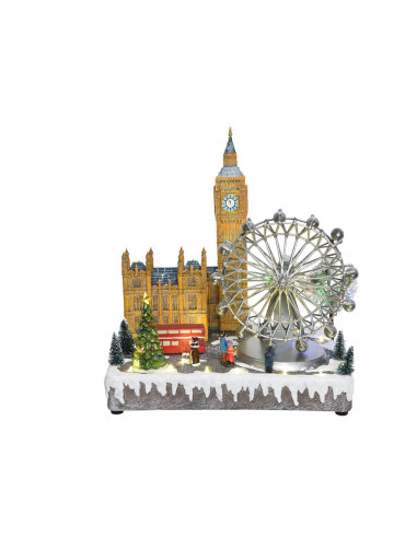 Scene de noel londres avec lumiere, musique et mouvement 31x23x34cm