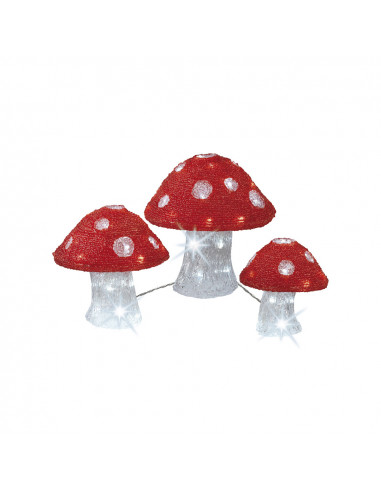 Pack de 3 figurines champignon acrylique exterieur 25cm/20cm/18cm