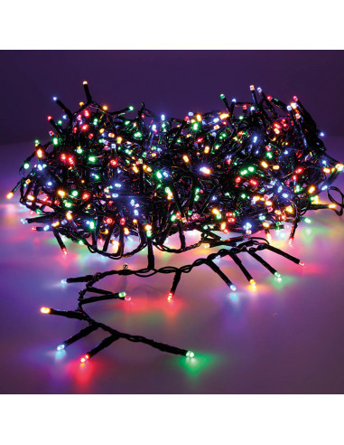 Guirlande led compacte clignottante blanc chaud - multicolore 25,5m 1000l cable vert