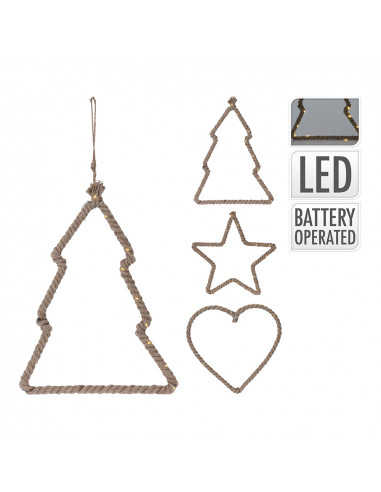 Decorations de noel en toile de jute avec led 22,5x1,5x28cm/25x1,5x25cm/25x1,5x24cm